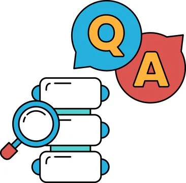 A black and white image of a magnifying glass with a question mark Stock Illustration