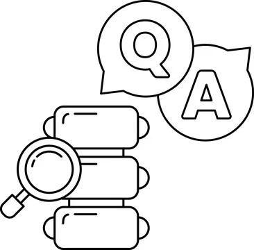 A black and white image of a magnifying glass with a question mark Stock Illustration