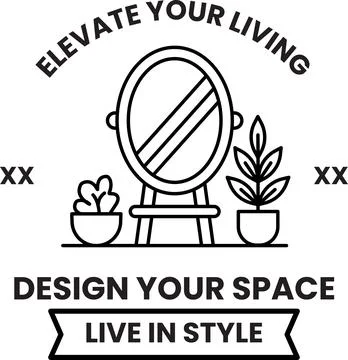 A black and white image of a mirror with a plant in front of it Stock Illustration