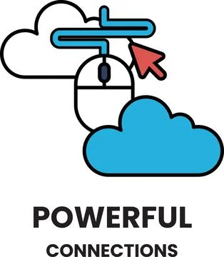 A black and white image of a mouse pointing to a cloud with the words Power.. Stock Illustration