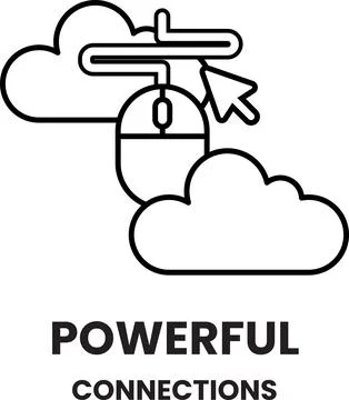 A black and white image of a mouse pointing to a cloud with the words Power.. Stock Illustration