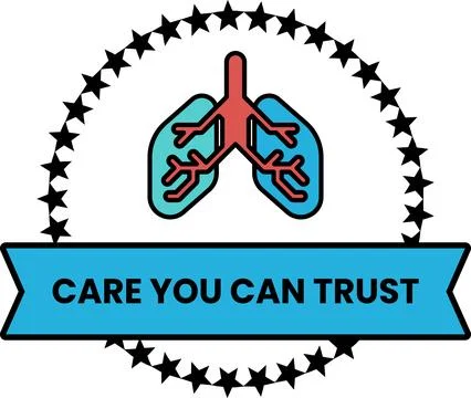 A black and white image of a pair of lungs with the words "Care You Can Tru.. Stock Illustration