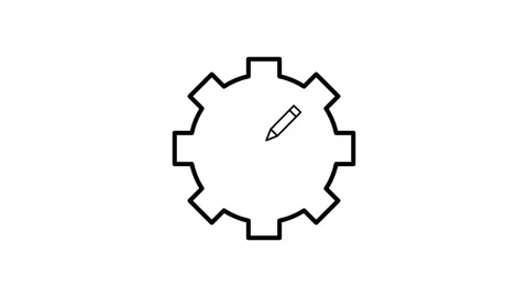 A black and white image of a pen resting inside a gear wheel, symbolizing c.. Stock Footage 333663258