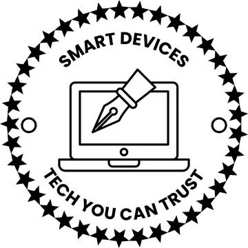A black and white image of a pen on a laptop with the words "Smart Devices Te 스톡 일러스트