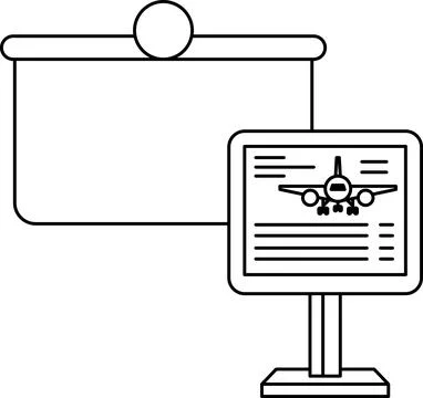 A black and white image of a plane and a projector screen Stock Illustration