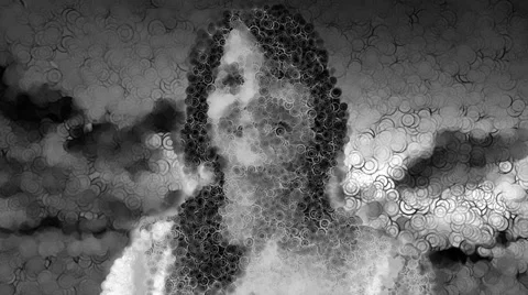 Black and White Image of Pretty Girl Emits Bubble Particles Video stock 35300168