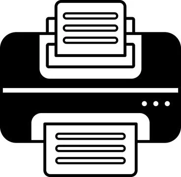 A black and white image of a printer with a stack of paper イラスト素材