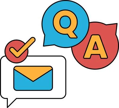 A black and white image of a QA and a check mark Stock Illustration