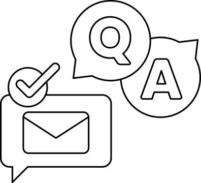 A black and white image of a QA and a check mark Stock Illustration