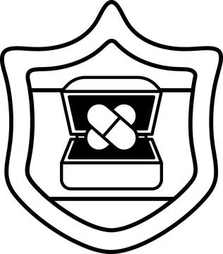 A black and white image of a ring box with a white shield behind it Stock Illustration
