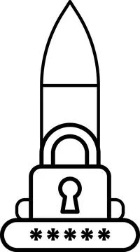 A black and white image of a rocket with a lock on it Stock Illustration
