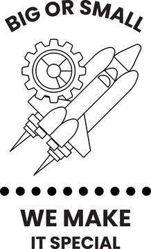 A black and white image of a rocket with the words Big or Small on it Stock Illustration
