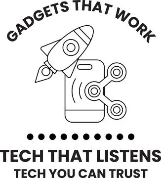 A black and white image of a rocket with a phone and a computer Stockillustratie