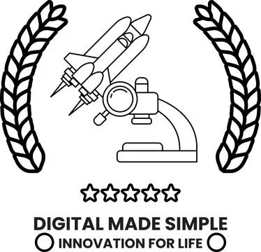 A black and white image of a rocket and a microscope Stock Illustration