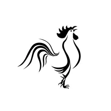 Black and white image of a rooster on a white background. 2017- year of the.. Stock Illustration