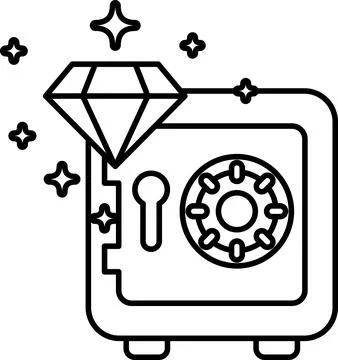 A black and white image of a safe with a diamond on top Stock Illustration