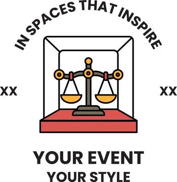 A black and white image of a scale with the words "In Spaces That Inspire" .. Stock Illustration