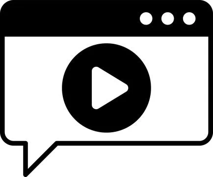 A black and white image of a screen with a play button on it Stock Illustration