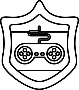 A black and white image of a shield with a controller on it Stock Illustration
