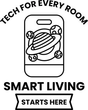 A black and white image of a smart living room with a space rocket on it Stock Illustration