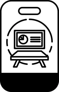 A black and white image of a table with a computer monitor and a slide proj.. Stock Illustration