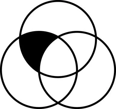 A black and white image of three circles with one of them being cut off Stock Illustration