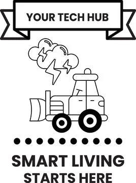 A black and white image of a tractor with a banner that says "Your Tech Hub.. Stock Illustration