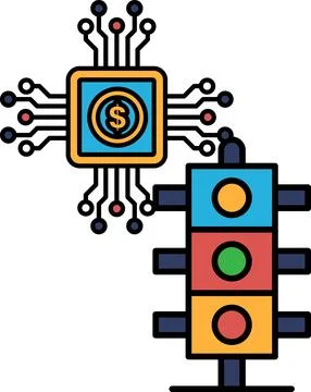 A black and white image of a traffic light with a dollar sign on top of it Stock Illustration