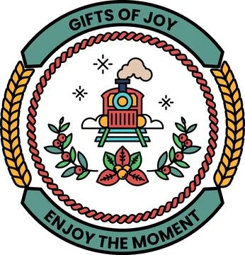A black and white image of a train with the words "Gifts of Joy" written arou イラスト素材