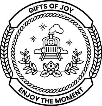A black and white image of a train with the words "Gifts of Joy" written arou イラスト素材