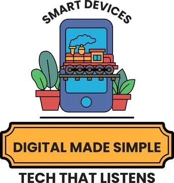 A black and white image of a train with a phone and a potted plant Stock Illustration