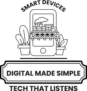 A black and white image of a train with a phone and a potted plant Stock Illustration