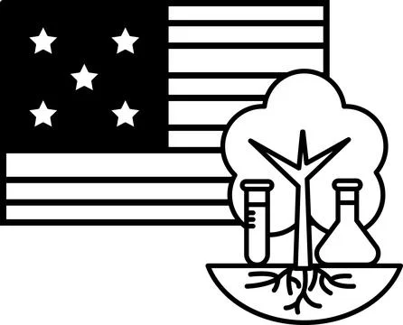 A black and white image of a tree with a flag in the background Stock Illustration
