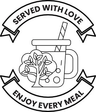 A black and white image of a tree with a cup and a straw in it Stock Illustration