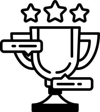 A black and white image of a trophy with three stars on it Stock Illustration