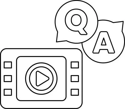 A black and white image of a TV with a question mark and an A on it Stock Illustration