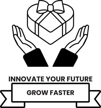 A black and white image of two hands holding a box with a bow on top Stock Illustration