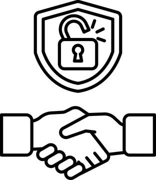 A black and white image of two hands shaking with a lock Stock Illustration