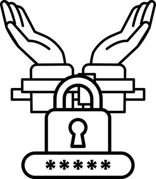 A black and white image of two hands holding a lock with a keyhole Stock Illustration