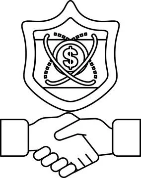 A black and white image of two hands shaking with a dollar sign on the shield Stock Illustration