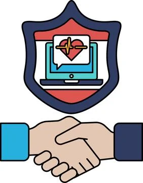 A black and white image of two hands shaking with a heart Stock Illustration