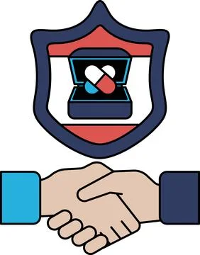 A black and white image of two hands shaking with a ring in the middle Stock Illustration