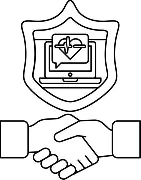 A black and white image of two hands shaking with a heart Stock Illustration