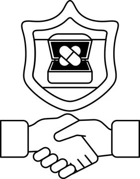 A black and white image of two hands shaking with a ring in the middle Illustrazione stock