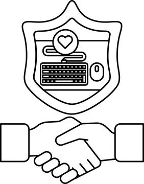 A black and white image of two hands shaking with a keyboard Stock Illustration