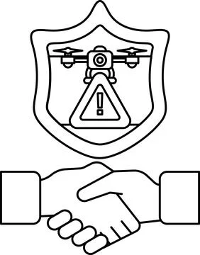 A black and white image of two hands shaking with a shield behind them Stock Illustration
