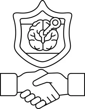 A black and white image of two hands shaking with a key on the shield Stock Illustration