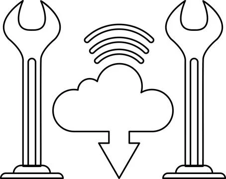 A black and white image of two tools with a cloud in the background Illustrazione stock