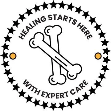 A black and white image of two bones with the words healing starts here Stock Illustration