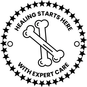 A black and white image of two bones with the words healing starts here Stock Illustration